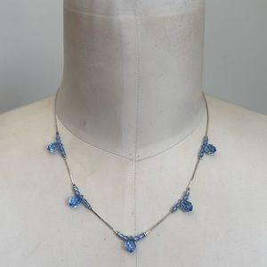 Givenchy Blue Glass Crystal Teardrop Necklace, Silver Tone Adjustable Light Blue